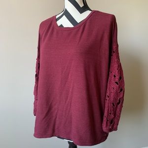 Burgundy cut out floral sleeve top with tulip back